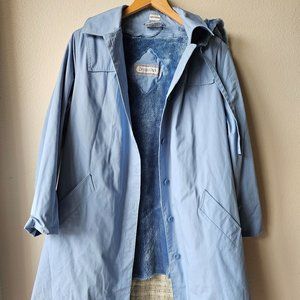 Vintage Bryant Park baby blue trench coat with hood.